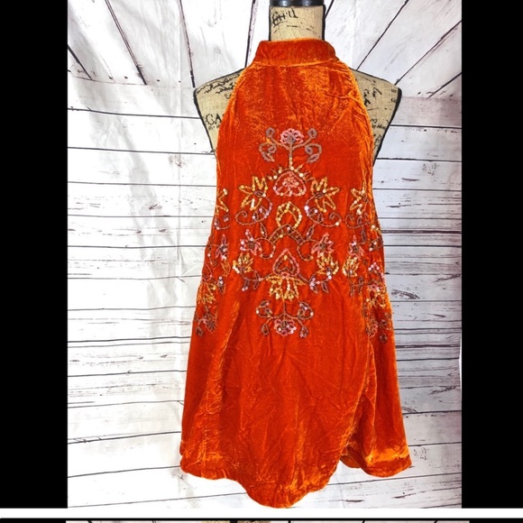 Gorgeous Free People “Jill” Orange velvet Embellished Dress - Picture 6 of 6